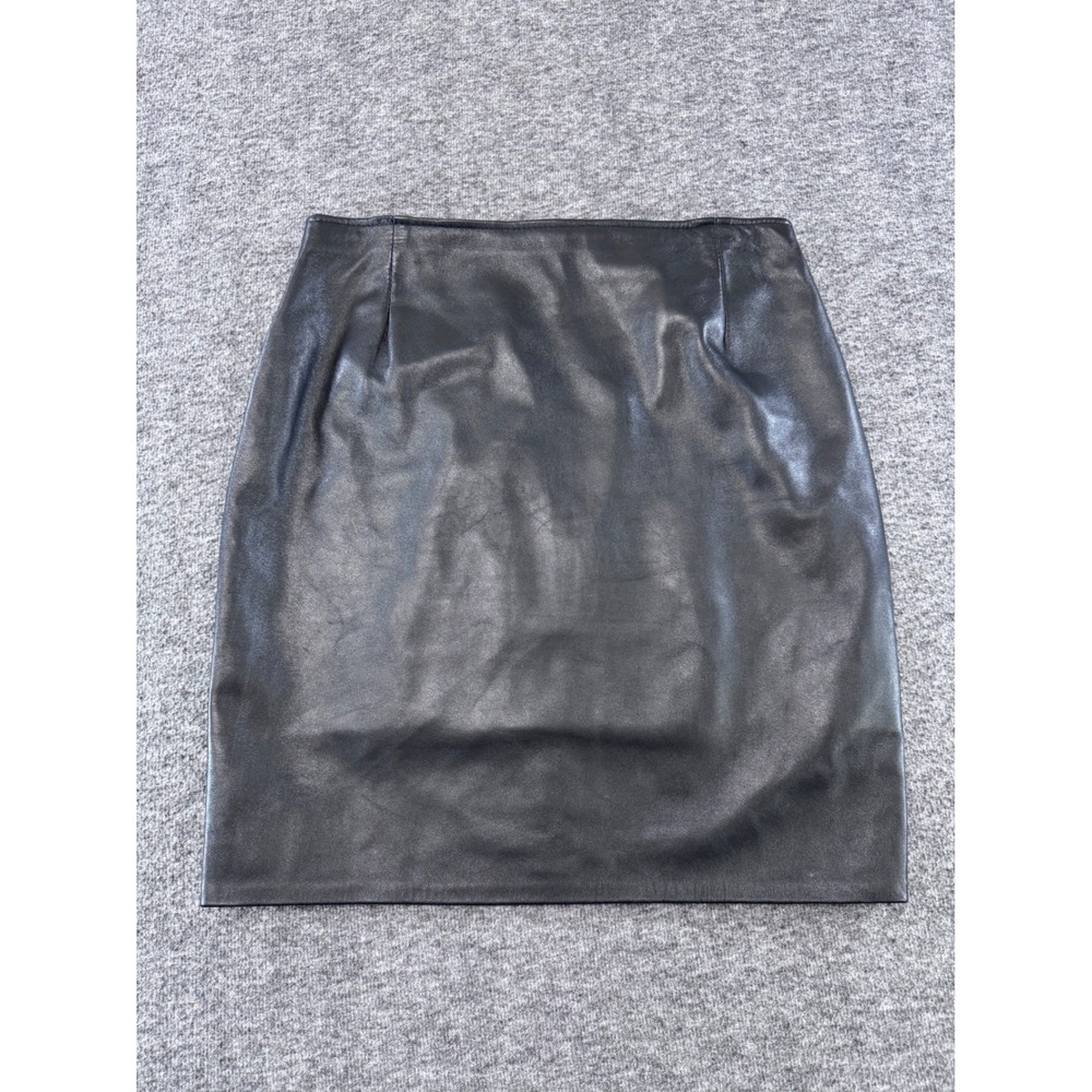 Firenze Santa Barbara Womens Black Genuine Leather Mini Pencil Skirt Size 10 USA